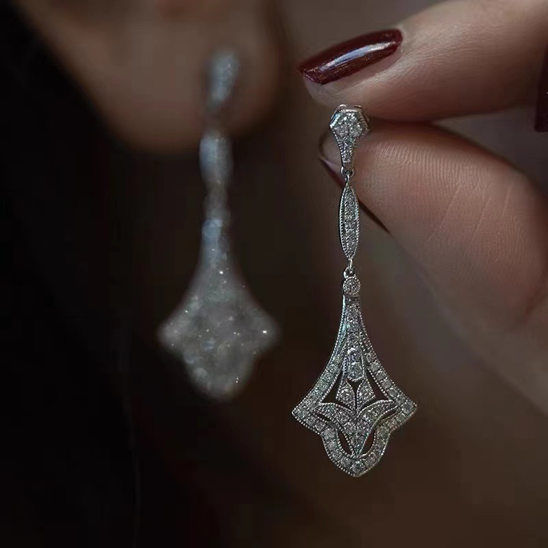 Rulalei Brand Designer Dangle Earrings Vintage Jewelry 925 Sterling Silver Drop Ship Gorgeous Pave White Sapphire CZ Diamond Gemstones Women Drop Earr