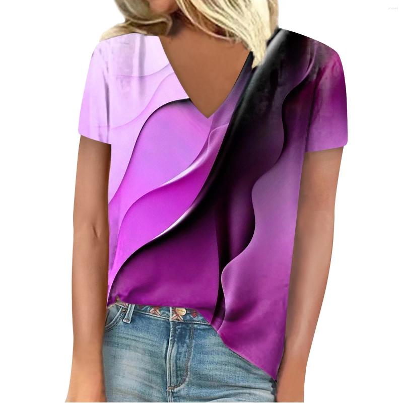 Womens T Shirts Fashion Casual V-Neck Loose Comfort Printed Short Sleeve Things For Women Korean Luxury Clothing Aesthetic Cloth