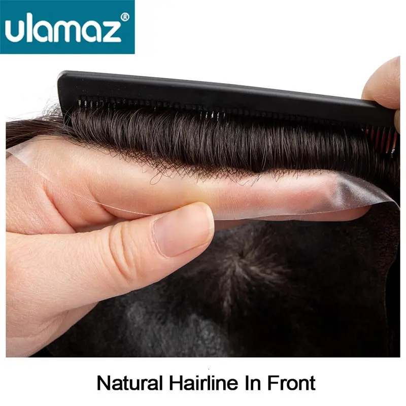 Knotless Skin Toupee Hair Men 0.1-0.12mm Full Skin Hair System Unit Indian Human Hair Man Wig 120% Density Male Hair Prosthesis 240520