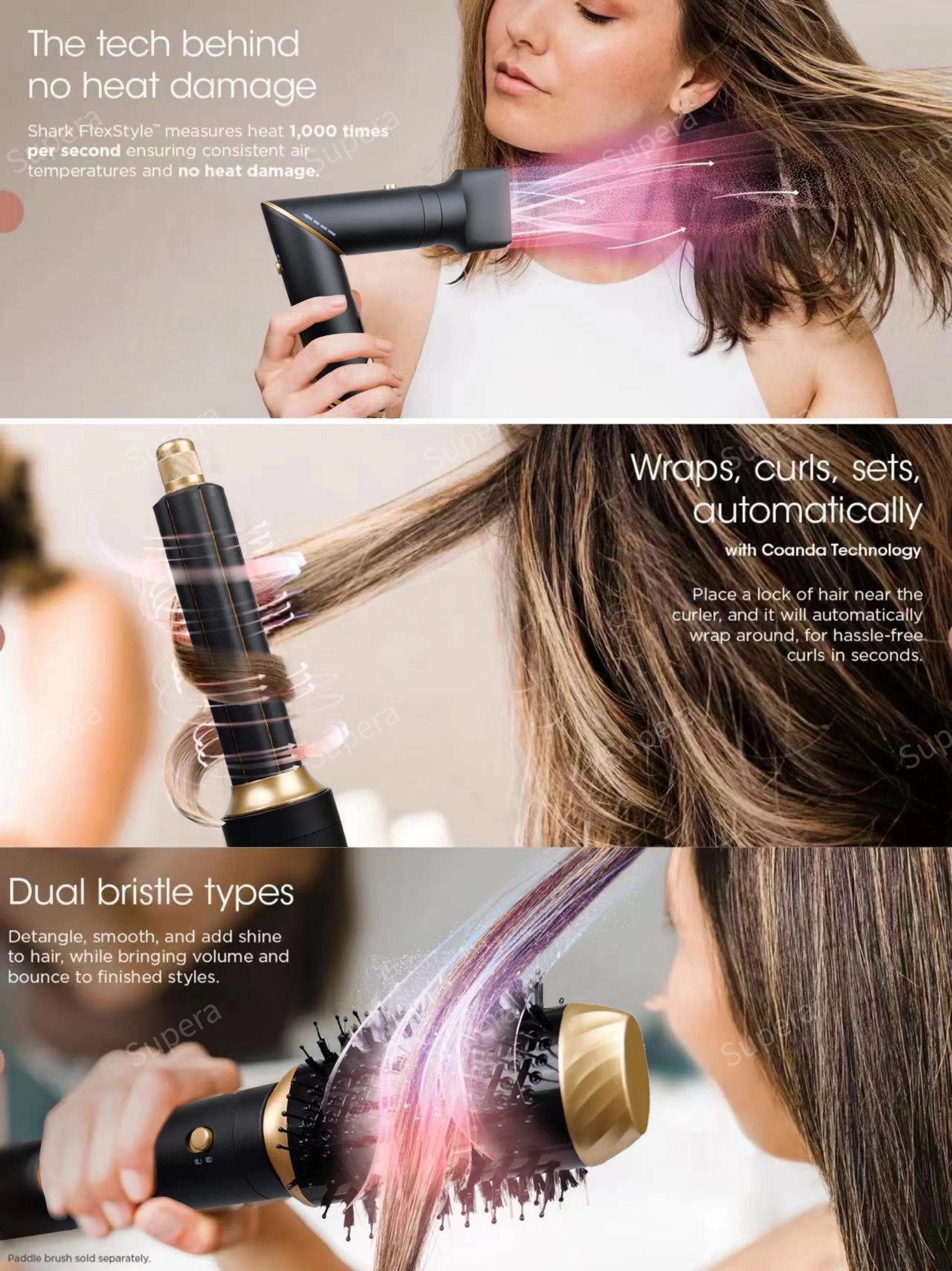 Supera Multifunctional Air Styling Drying System Powerful Hair Blow Dryer Multi-Styler with Auto-Wrap Curlers 240509