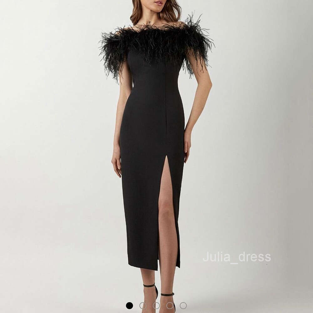 2024 Spring/Summer New Womens One Shoulder Evening Dress Feather Celebrity Dress Banquet Style Long Dress
