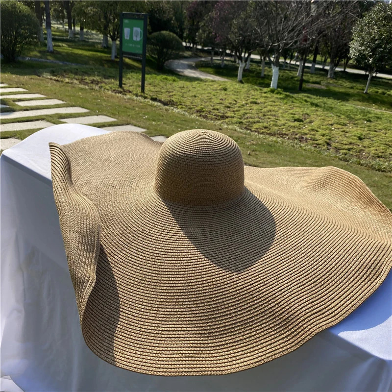 70cm Summer Beach Sun Hat Anti-uv Protection 35cm Large Wide Brim Foldable Straw Hats Oversized Collapsible Sunshade Cover Caps 240528