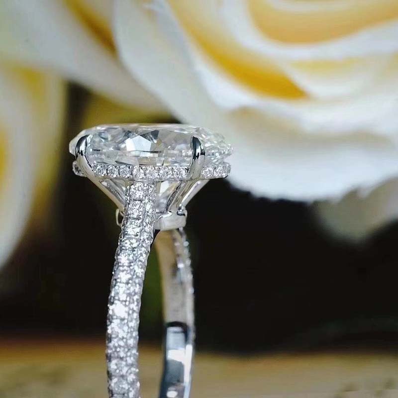 4CT Large Moissanite Diamond Wedding Rings Stunning Luxury Jewelry Real 100% 925 Sterling Silver Oval Topaz Party Eternity Women Engagement Band Ring 