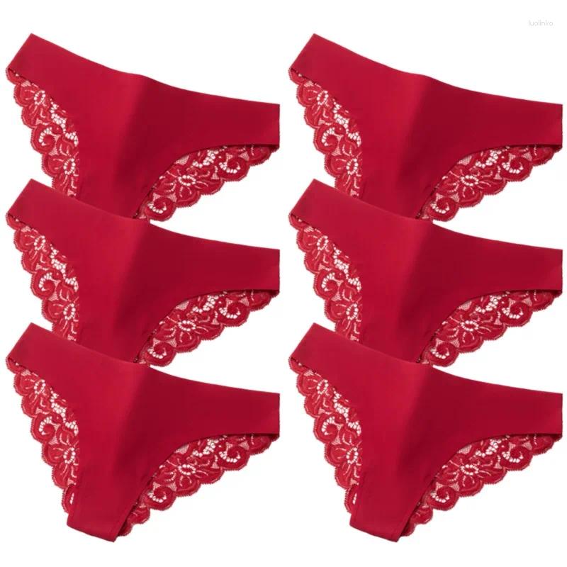 Womens Panties WarmSteps 6Pcs/Set Sexy Lace Ice Silk Seamless Underwear Woman Lingerie Female Underpants 6 Pieces Pack Briefs