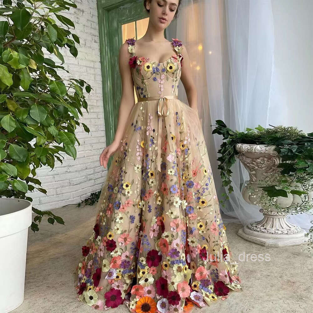 New Womens 3D Flower Fashion Embroidery Flower Wrap Hip Sexy Dress