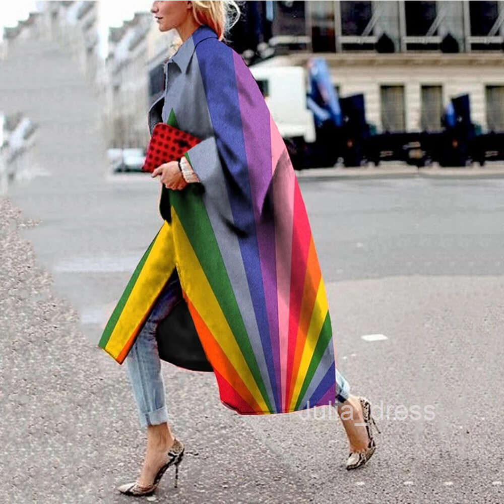 2024 Autumn/Winter New Long Flare Sleeve Coat Printed Loose Windbreaker