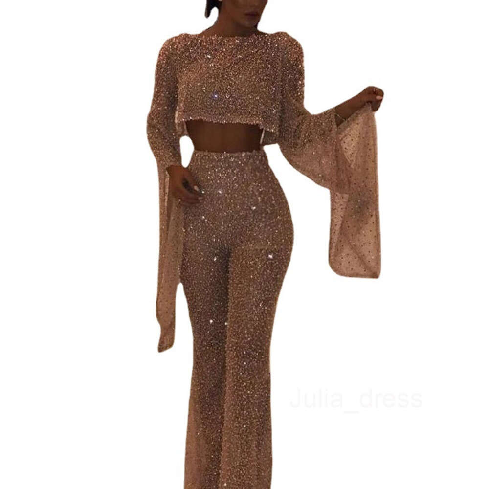 2024 Summer New Womens Sexy Long sleeved Open Back jumpsuit Open Waist Top and pants
