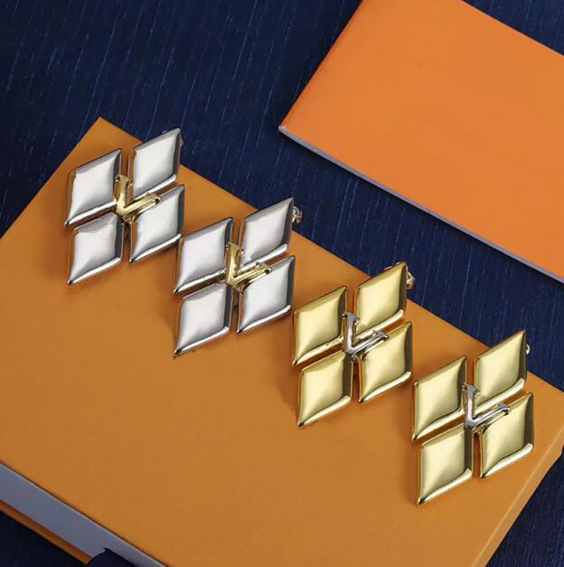 New Designer Rhomboid Letter Stud Earrings Men Women Classic Geometric Earring High Quality Jewelry Aretes Orecchini Exquisite Lovers Gifts