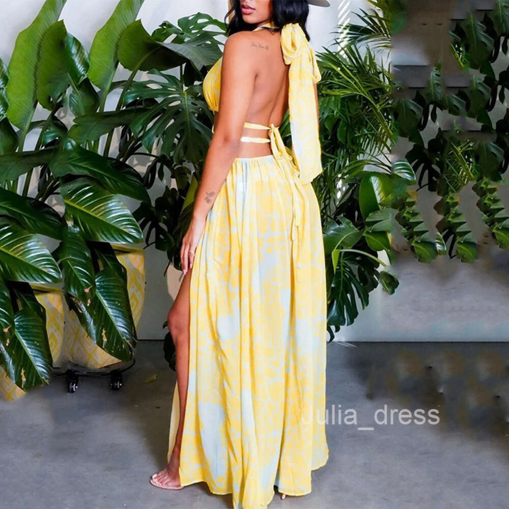 Sc8303 womens nightwear sexy print cross tie V-neck split dress