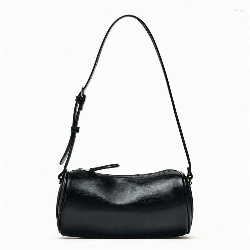 3 Totes Fashion Barrel-Shaped Purses And Handbags Mini PU Leather Shoulder Bag Black Crossbody Bags For Woman Soft Phone 4