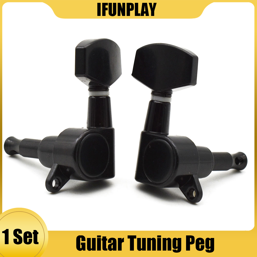 6pcs Guitar Tuning Pegs Key Tuner Machine Head for Electric Acoustic Guitar Chrome Black