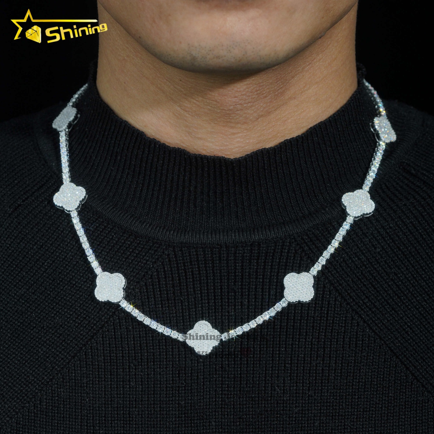 New Arrival 2024 Pass Tester Sterling Sier VVS Moissanite Dia Clover Tennis Chain Necklace Men's and Women's Fashion Chains