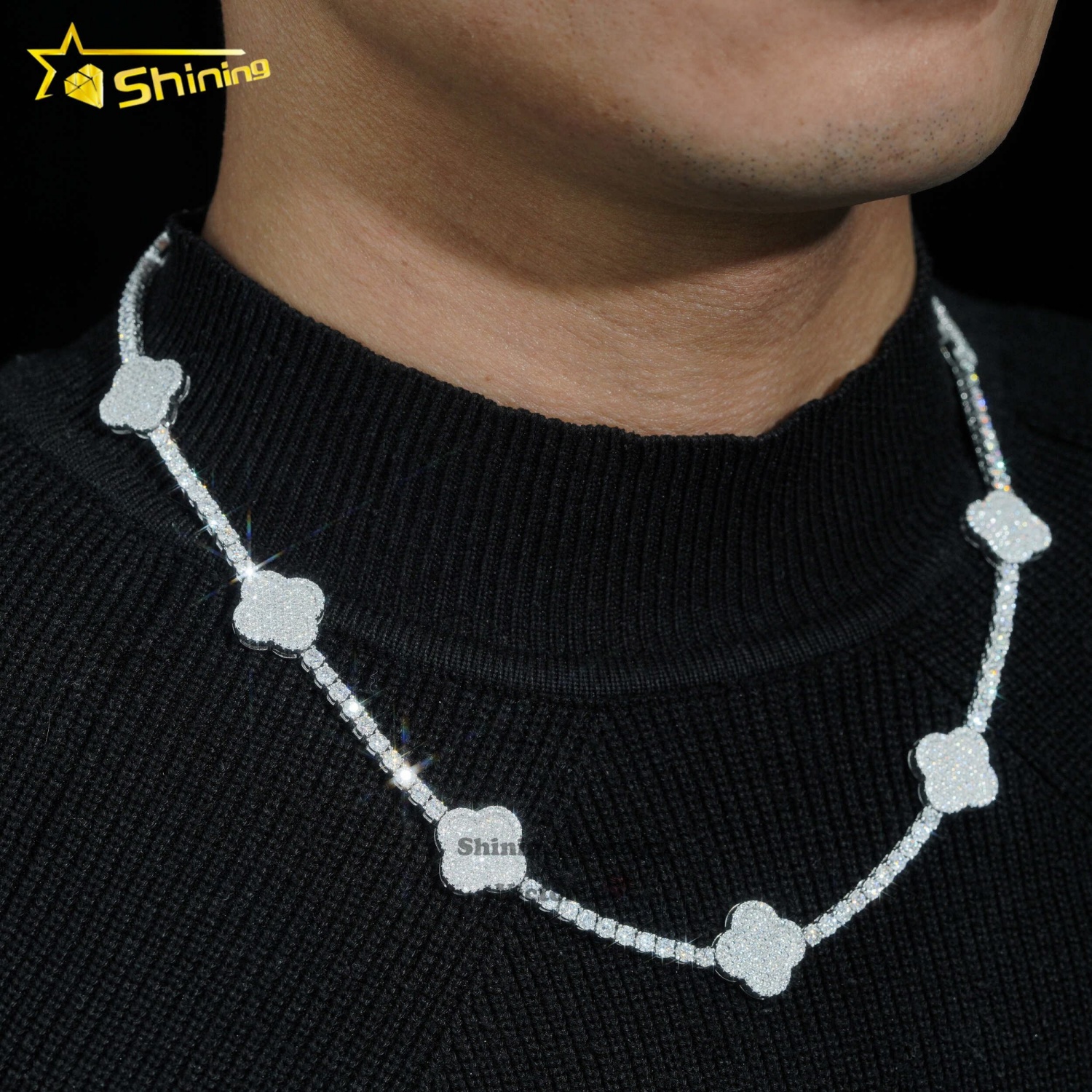 New Arrival 2024 Pass Tester Sterling Sier VVS Moissanite Dia Clover Tennis Chain Necklace Men's and Women's Fashion Chains