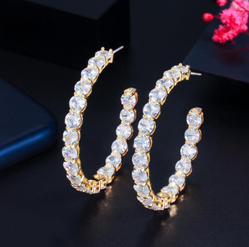 S925 Sterling Silver Large Circle Stud Earrings Luxury Jewelry Tennis Round Cut White Topaz CZ Diamond 18K Gold Women's Fashion Earrings For Love