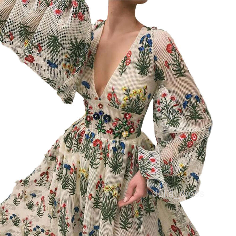 2024 New Bohemian Pattern Colorful Embroidered Sexy Loose Dress