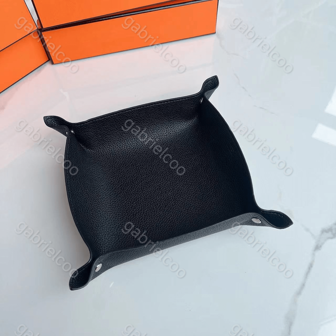 Square designer orange leather tray solid color foyer key storage miscellaneous items desktop candy box