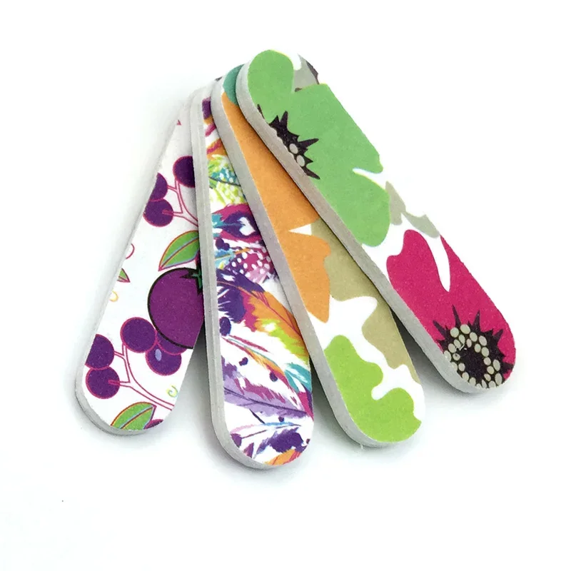 10/pcs Or 50pcs Mini NailFile Double Side 100/180 Nail Buffer Angle Nail File Washable Grit Sanding Tool Buffing Random