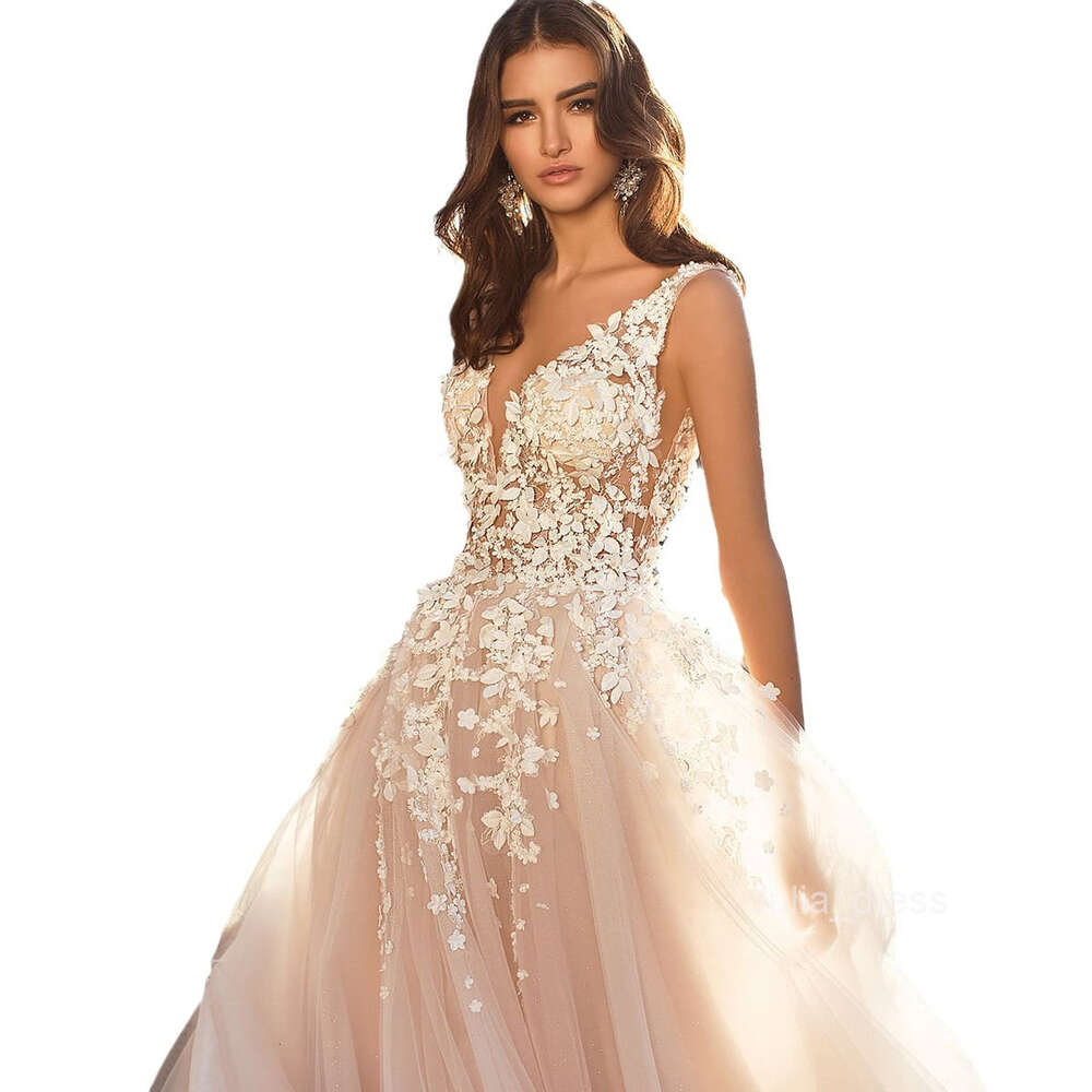2024 Summer New Womens Sexy Lace Dress Sleeveless Deep V-neck Wedding Embroidered Long Dress