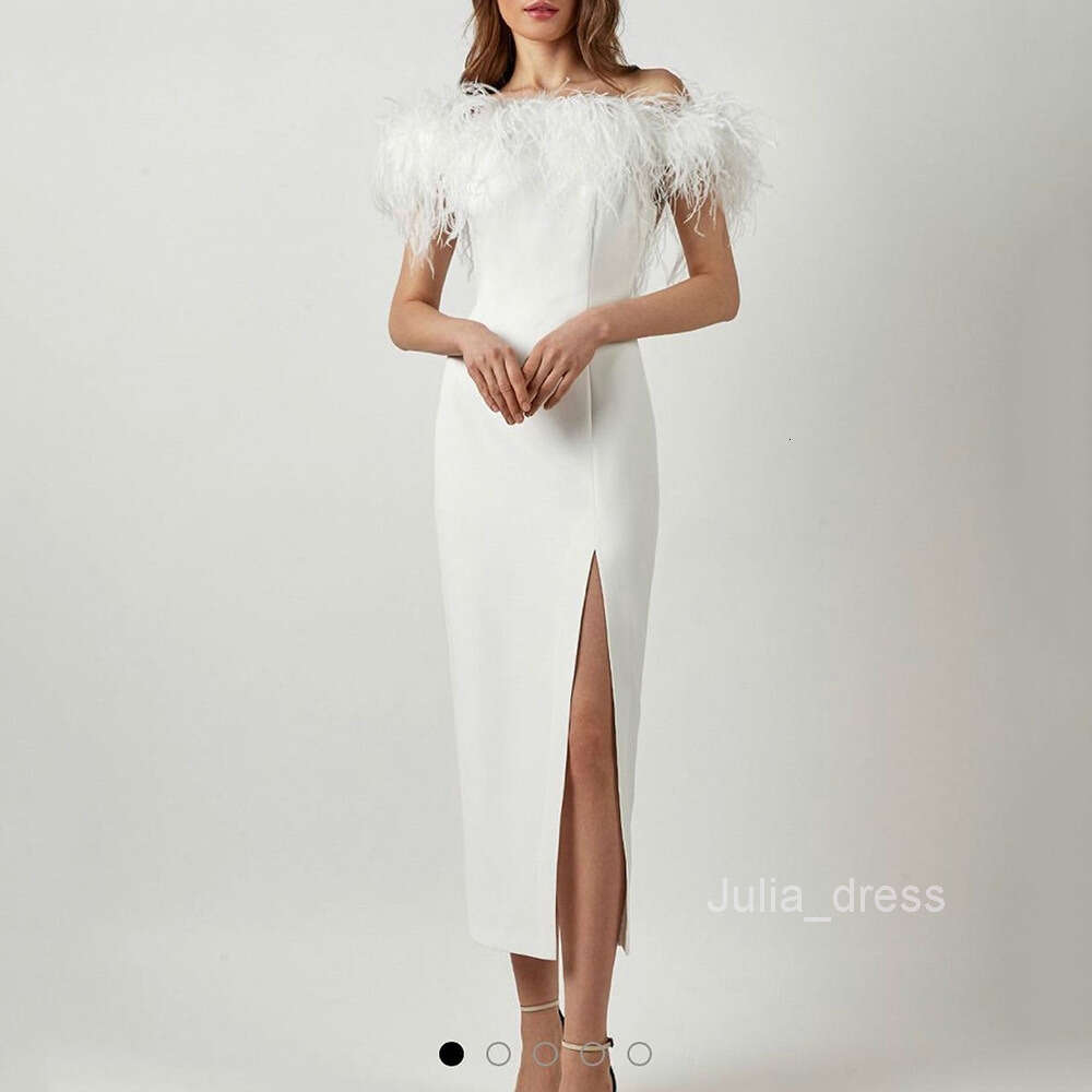 2024 Spring/Summer New Womens One Shoulder Evening Dress Feather Celebrity Dress Banquet Style Long Dress