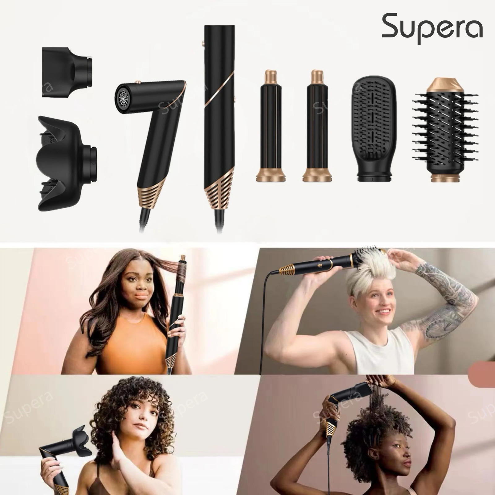 Supera Multifunctional Air Styling Drying System Powerful Hair Blow Dryer Multi-Styler with Auto-Wrap Curlers 240509
