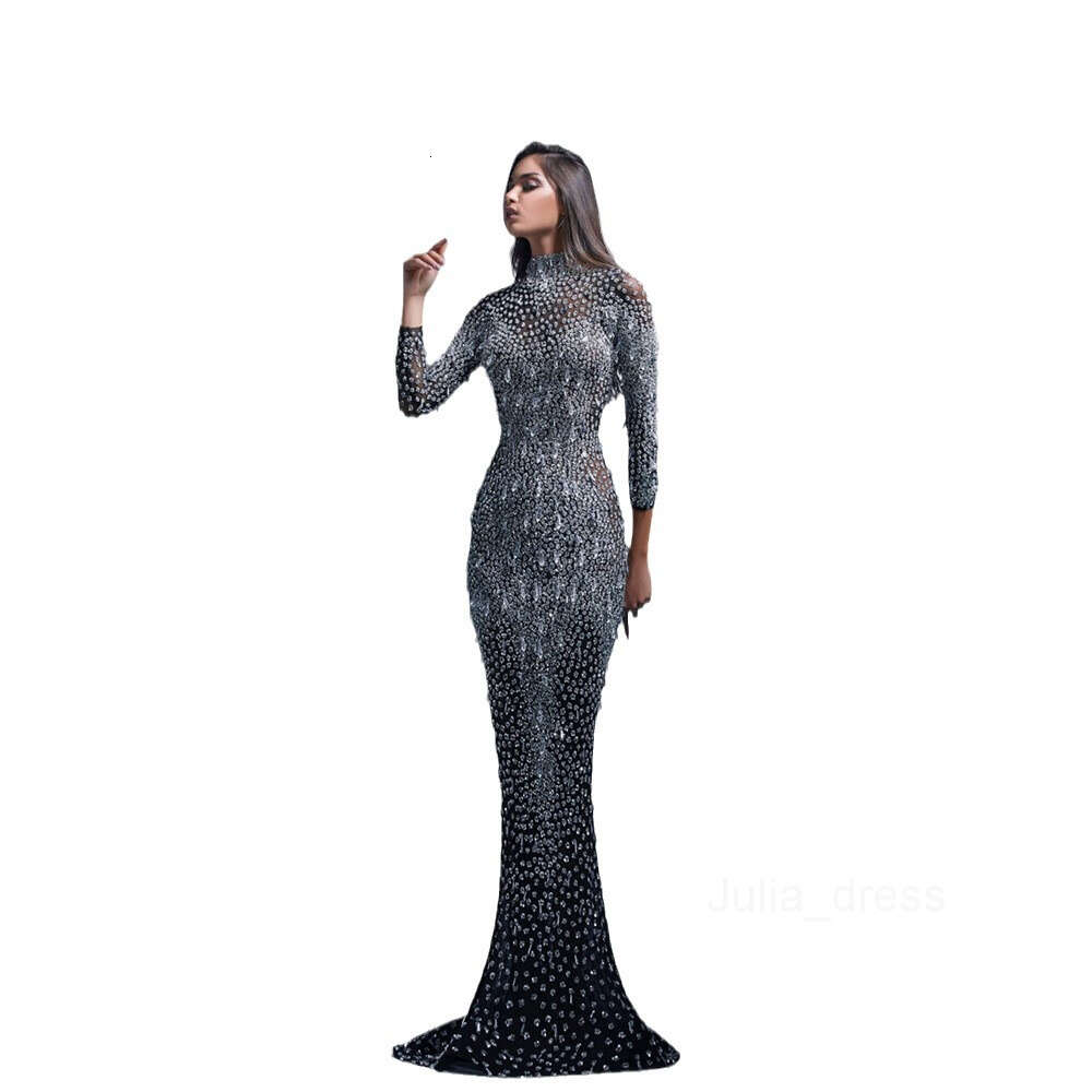2024 Spring New Womens Wear Hot Stamped Long Sleeve Slim Fit Sexy Long Dress Evening Dress