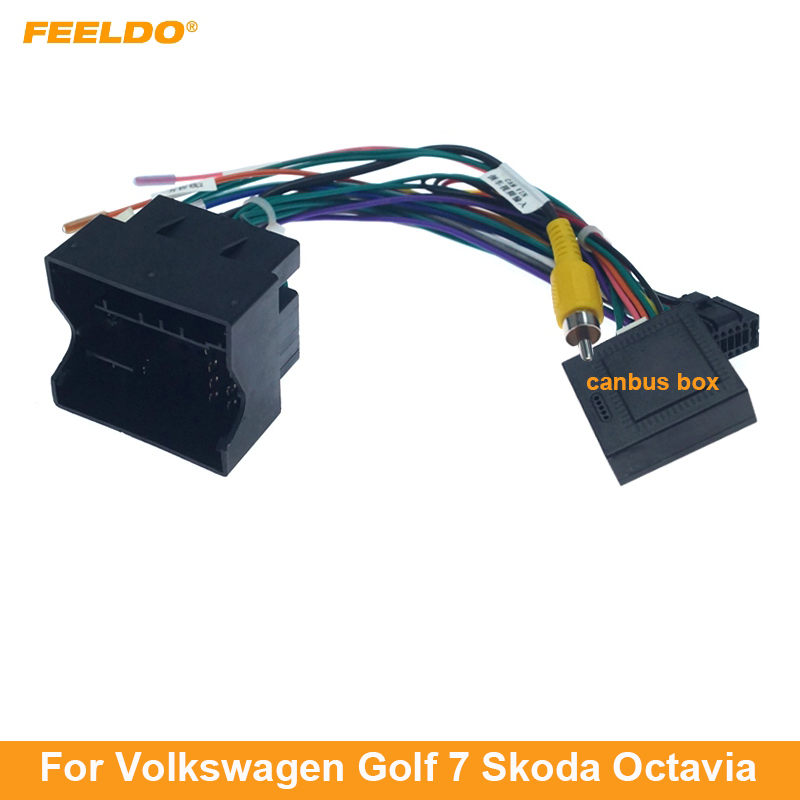 FEELDO Car Audio 16PIN Andriod Player Power Calbe Adapter With Canbus Box For Volkswagen Golf 7 Skoda Stereo Plug Wiring Harness
