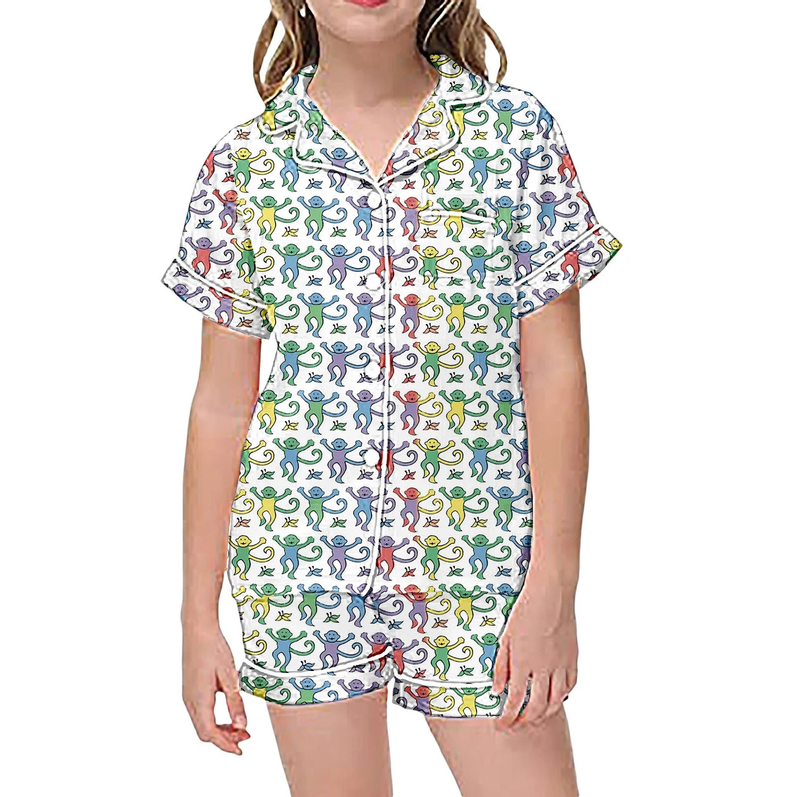 Kids Monkey Print Sleepwear Boy Girls Short Sleeve Loungewea Funny Graphic Pajama Set Children Toddler 2 Piece Set Short Pajamas 240528