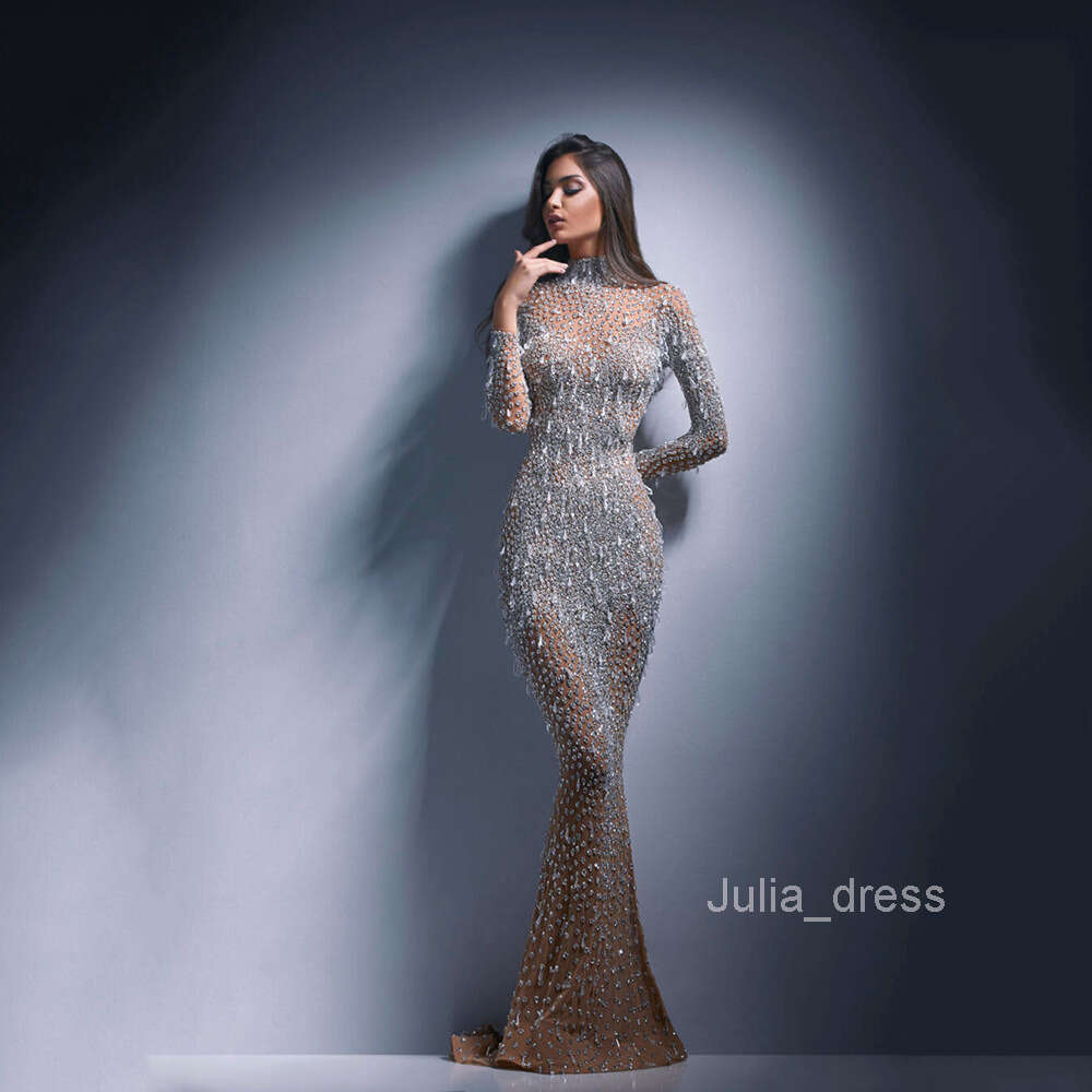 2024 Spring New Womens Wear Hot Stamped Long Sleeve Slim Fit Sexy Long Dress Evening Dress