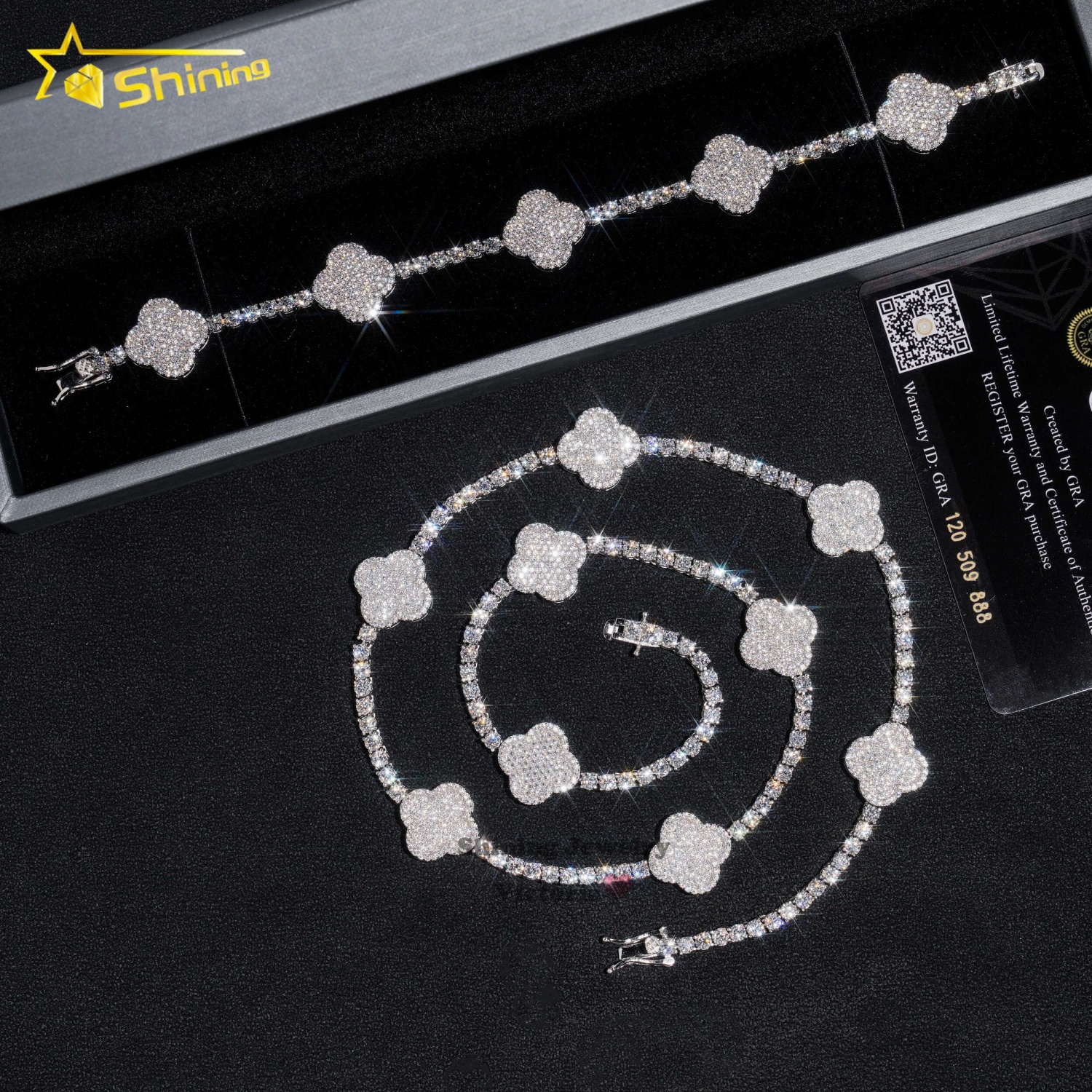 New Arrival 2024 Pass Tester Sterling Sier VVS Moissanite Dia Clover Tennis Chain Necklace Men's and Women's Fashion Chains