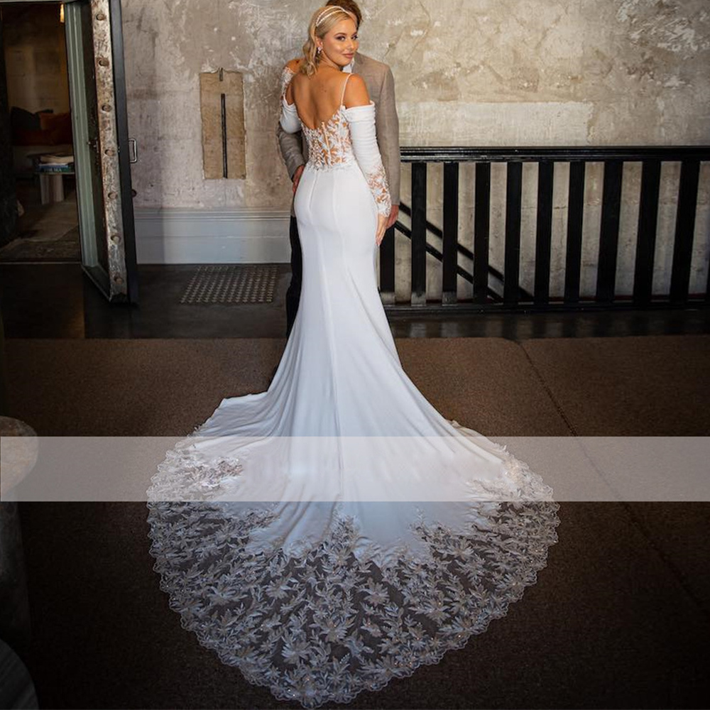 Spaghetti Straps Sweetheart Wedding Dresses Bridal Gown Lace Appliques Train Mermaid Robe De Mariage For Bride
