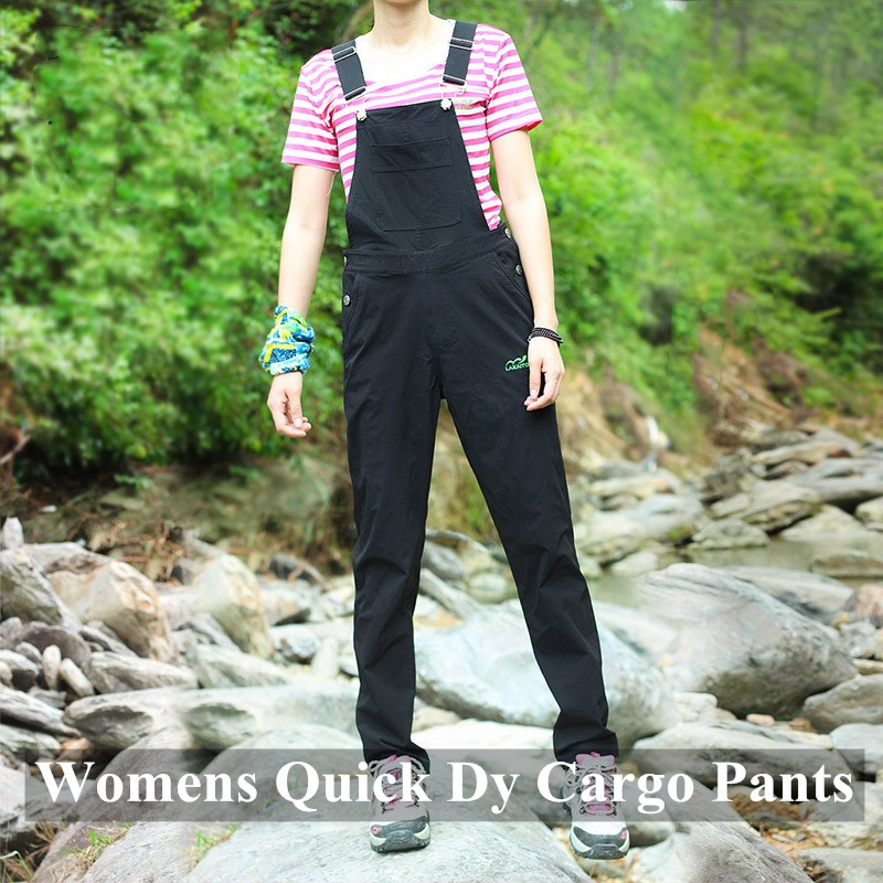 Outdoor Thin Quick Dry Cargo Pants Womens Summer Breathable Stretch Sports Hiking Pants Multi Pocket Overalls Suspender Trousers
