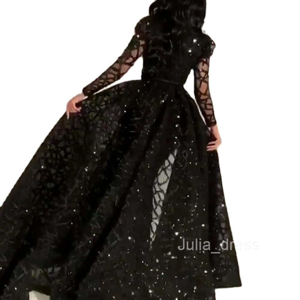 2024 Spring New Womens Dress Round Neck Long Sleeve Sequin Fluffy Evening Dress