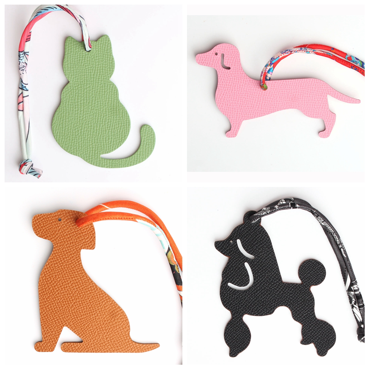 Double Faces Genuine Full Grain Leather Alligator Lucky Cat Puppy Dog Horse Keychain Backpack Pendant Animal Women Bag Charm