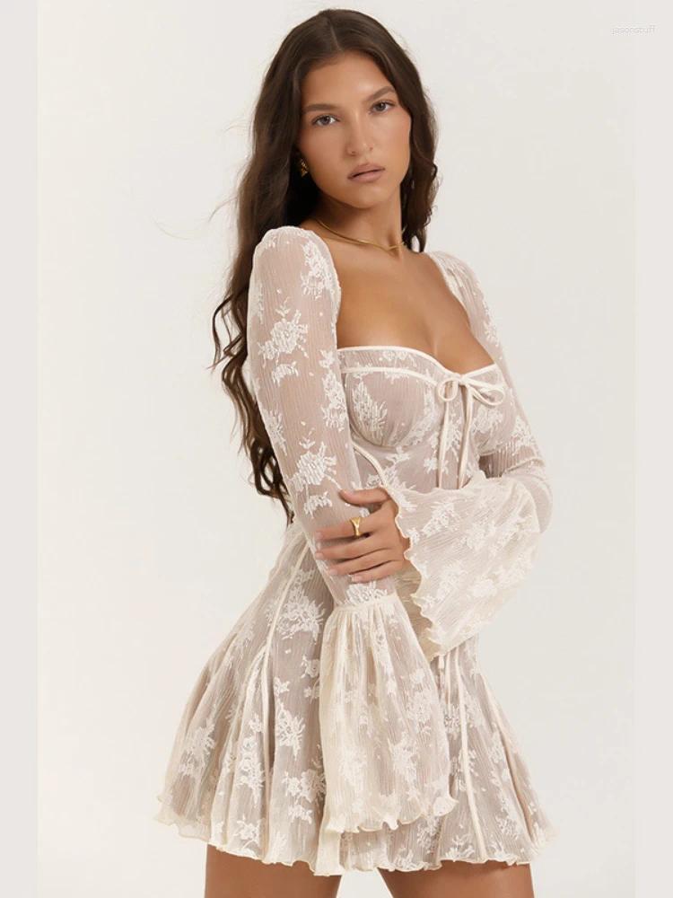 Casual Dresses Elegant Lace Trumpet Dress Korea Fashion Party Sundress Slim Womens Clothing Long Sleeved Up A Line Vestidos Oversized