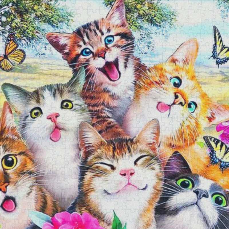 Puzzles 70*100cm 2000pcs Advanced Paper Jigs Puzzle The Cat Family Animal Painting Stress Reducing Blazing with Color Christmas Gift