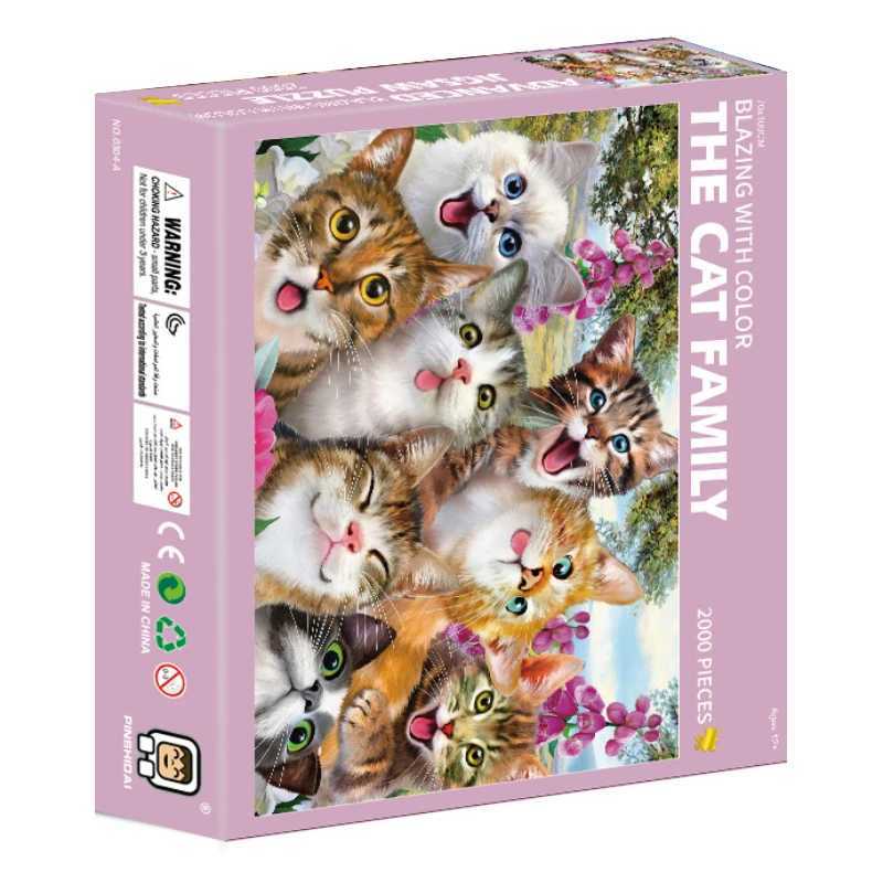 Puzzles 70*100cm 2000pcs Advanced Paper Jigs Puzzle The Cat Family Animal Painting Stress Reducing Blazing with Color Christmas Gift