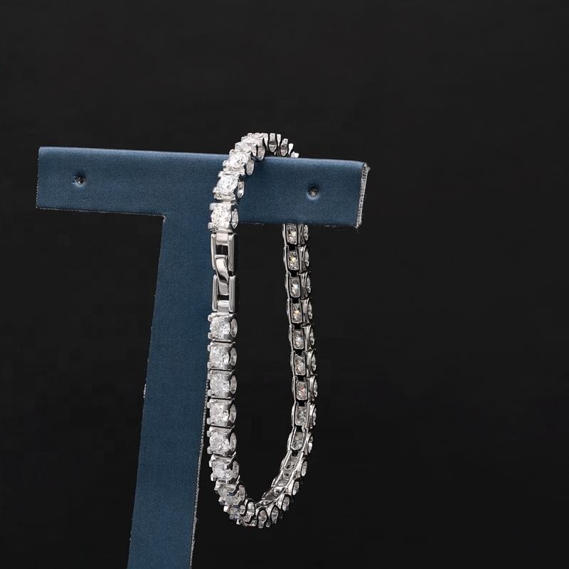 Hip Hop Iced Out Silver 925 Moissanite Tennis Chain Bracelet 3mm 4mm 5mm VVS White Round Diamond Bling Jewelry Men and women