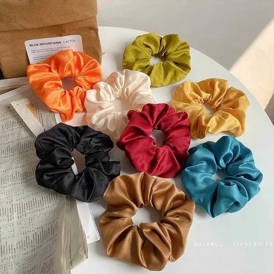 hot sale New French Satin Gauze Hair Bands Solid Color Gut Ponytail Marble Head Leather Hair Bands Hair Accessories