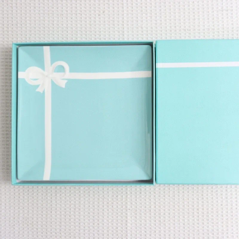 Plate T Family Bow Series Bone Porcelain Square Plate 24cm Single Vegetable and Fruit Gift Box Packaging