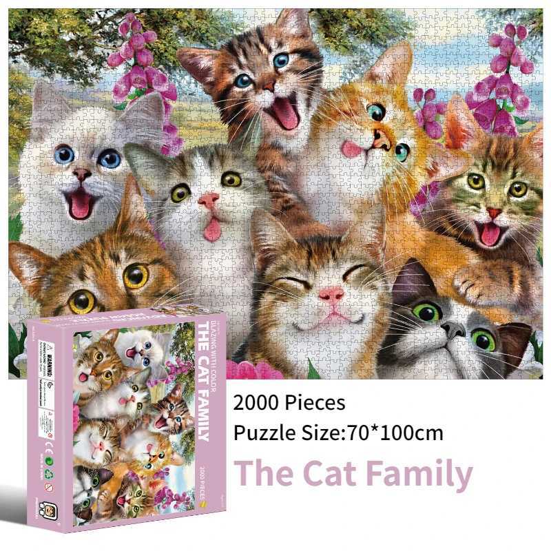 Puzzles 70*100cm 2000pcs Advanced Paper Jigs Puzzle The Cat Family Animal Painting Stress Reducing Blazing with Color Christmas Gift