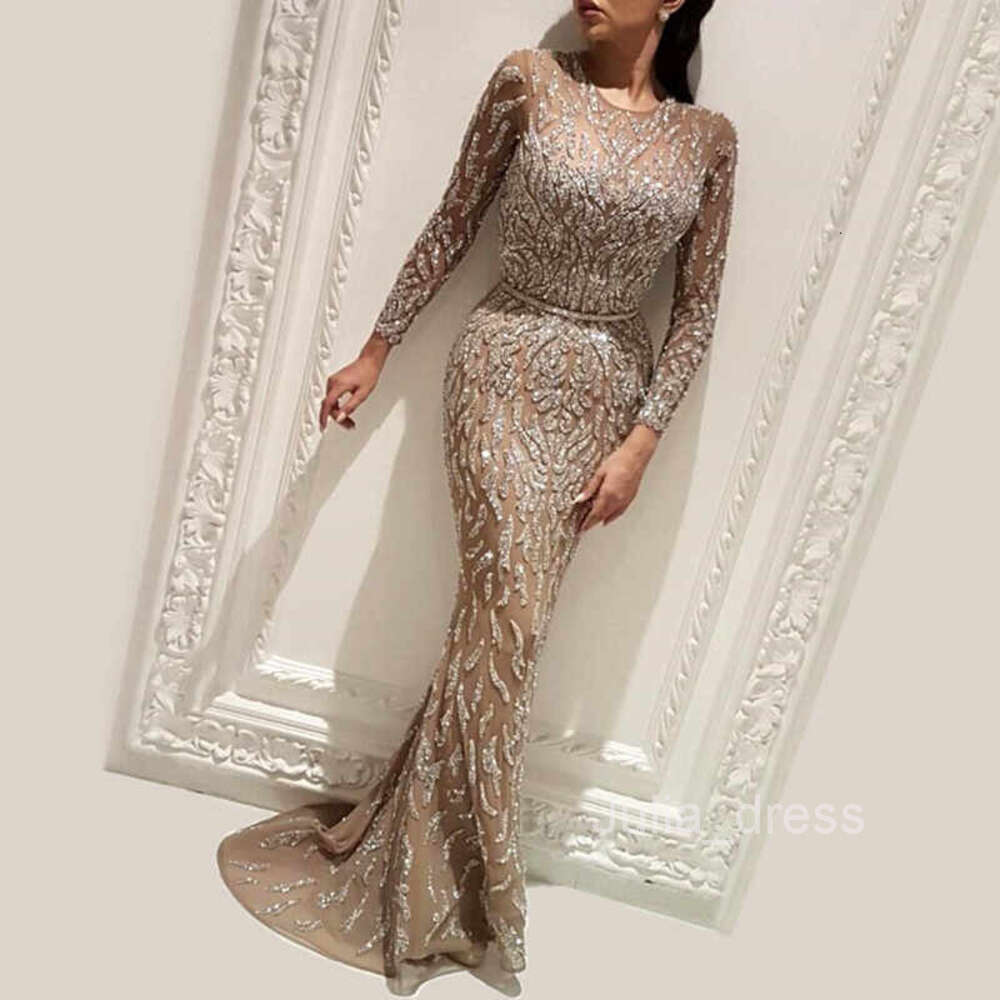 2023 New Womens Sexy Dress Sprinkled Gold Long Sleeve Fishtail Prom Dress