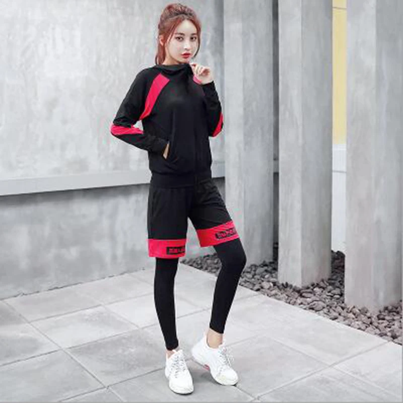 hot sale Korean sports suit 5 pieces yoga sets letter bra+t shirt+coat+shorts+pants sports wear for women gym clothing workout clothes