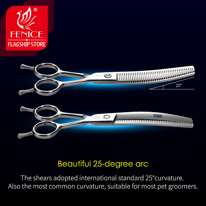 Fenice 6.5/7/7.5 inch curved thinning scissors pet dog grooming shears Bichon dog scissors fluffy traceless thinning rate 50-55%