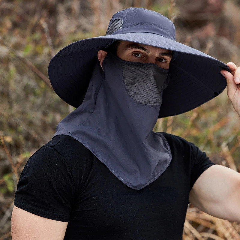 Summer Sun Hat for Men Foldable Cowboy Cap Big Brim Bucket Cap Outdoor Anti-UV Hiking Fishing Hat Face Neck Protection Panama 240528