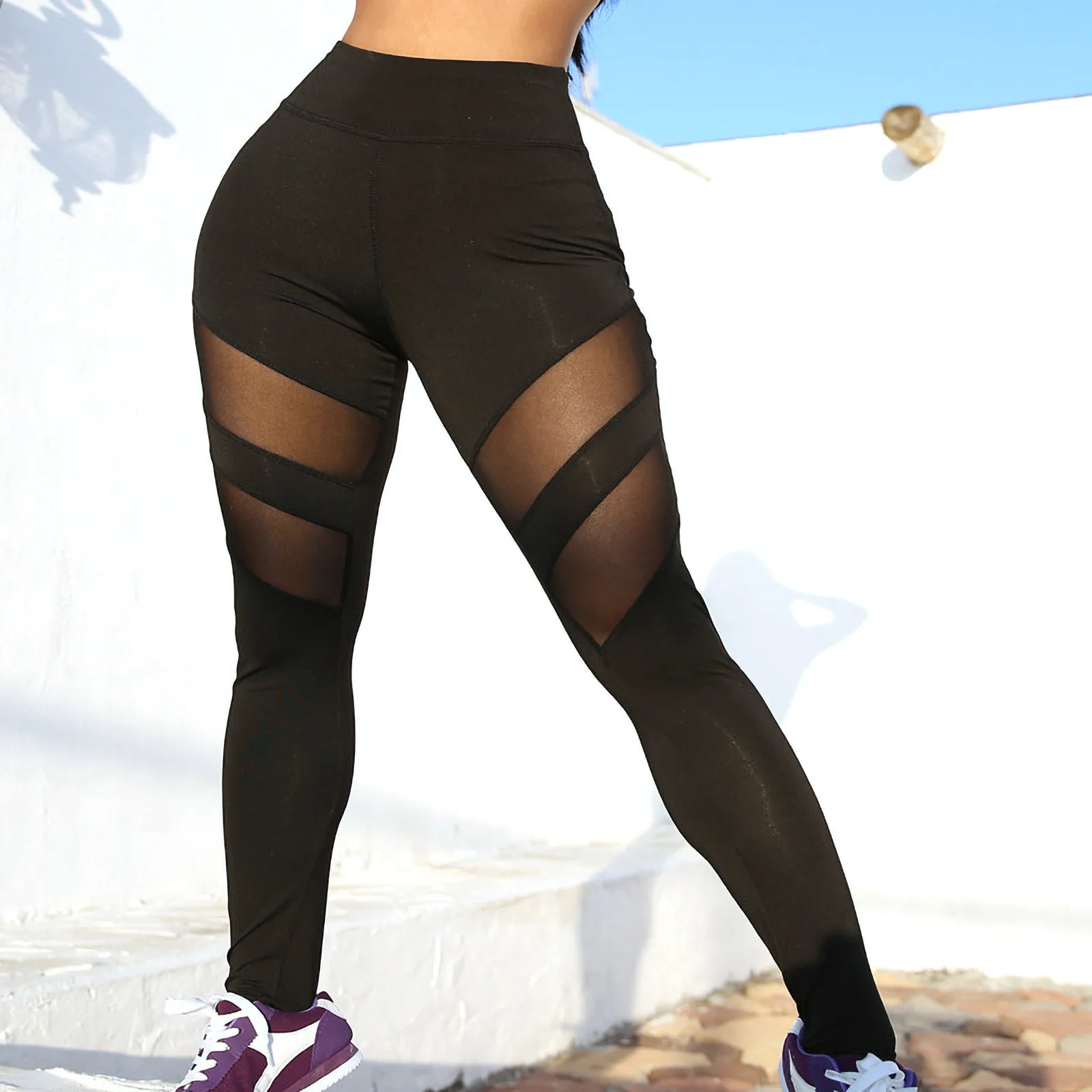 hot sale Mesh Patchwork Sport Leggings Women Gym Push Up Yoga Pants High Waist Tights Pants Solid Sports Wear For Women Big Size S-xl
