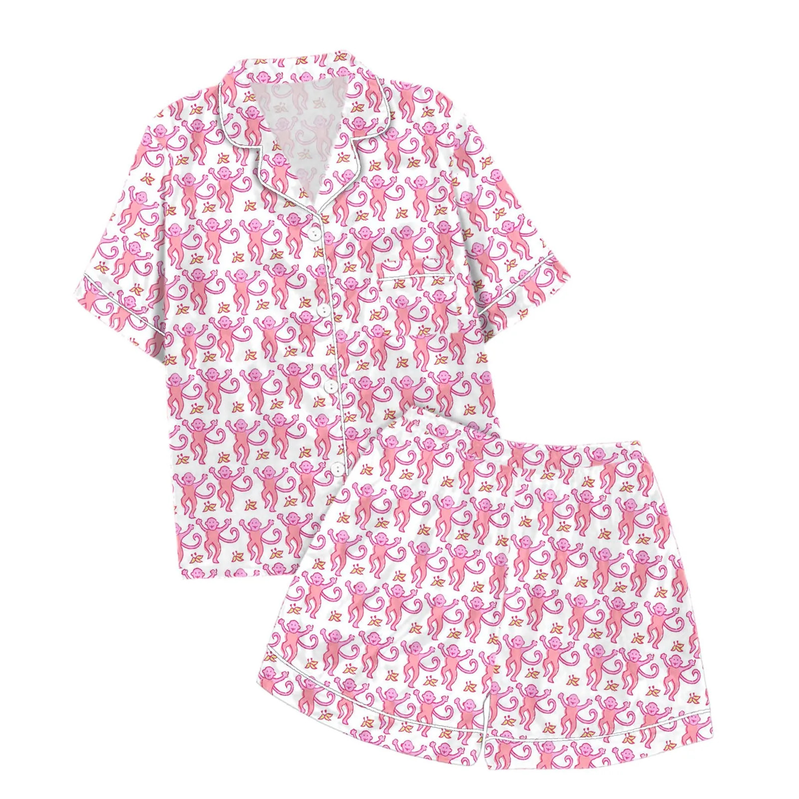 Kids Monkey Print Sleepwear Boy Girls Short Sleeve Loungewea Funny Graphic Pajama Set Children Toddler 2 Piece Set Short Pajamas 240528