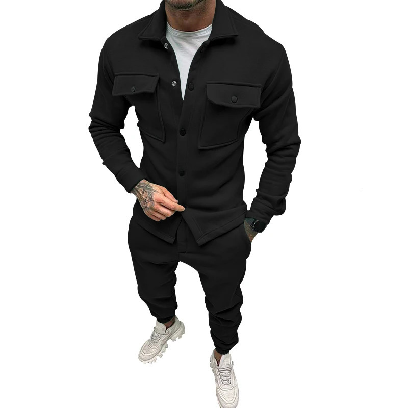American Style Fashion Suit Mens Clothing Autumn And Winter Outdoor Leisure Sportswear Lapel Jacket Trousers Two-piece Set 240518