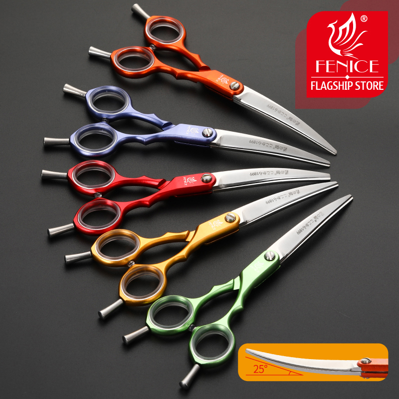 Fenice VG10 Stainless Steel 6 Inch Pet Dogs Gromming Scissors Curved Shears Sharp Animals Cat Hair Cutting Barber Cutting Tools