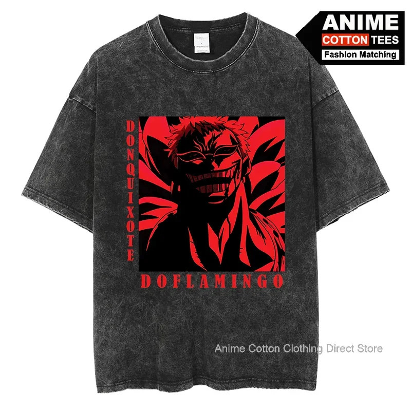 Shirt Doflamingo T One Piece Anime Print T-Shirts Y2k Harajuku Hip Hop Streetwear Tops For Unisex Oversized Vintage Cotton Tees 240528 -