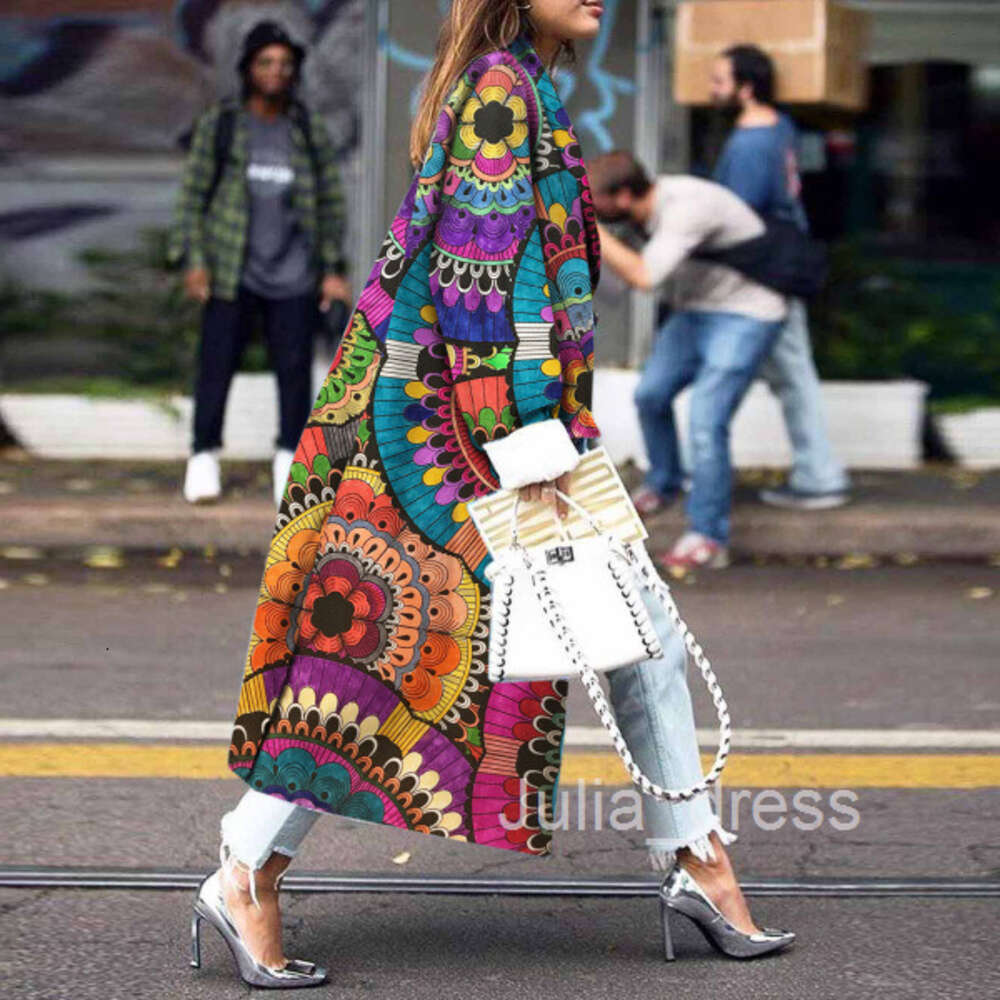 2024 Autumn and Winter New Womens Fashion Loose and Ankle Printed Woolen Coat Print